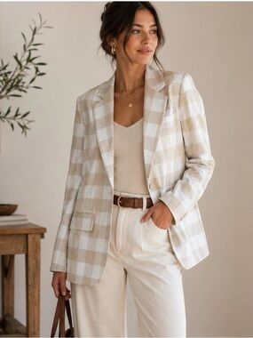 English Factory Beige and White Checked Blazer